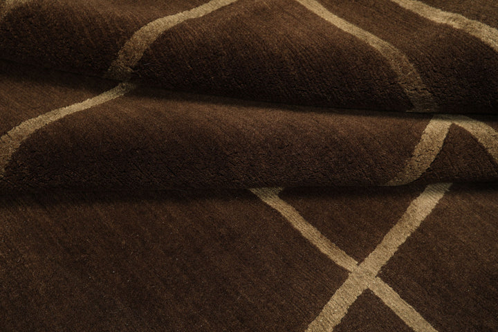 5x7 Brown, Gold, Color Hand Knotted Tibetan Wool & Silk Art Deco Oriental Rug