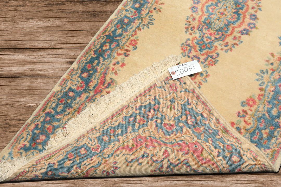 3x5 Ivory, Aqua, Green Color Hand Knotted Kerman Wool Traditional Oriental Rug