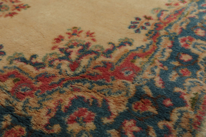 3x5 Ivory, Aqua, Green Color Hand Knotted Kerman Wool Traditional Oriental Rug