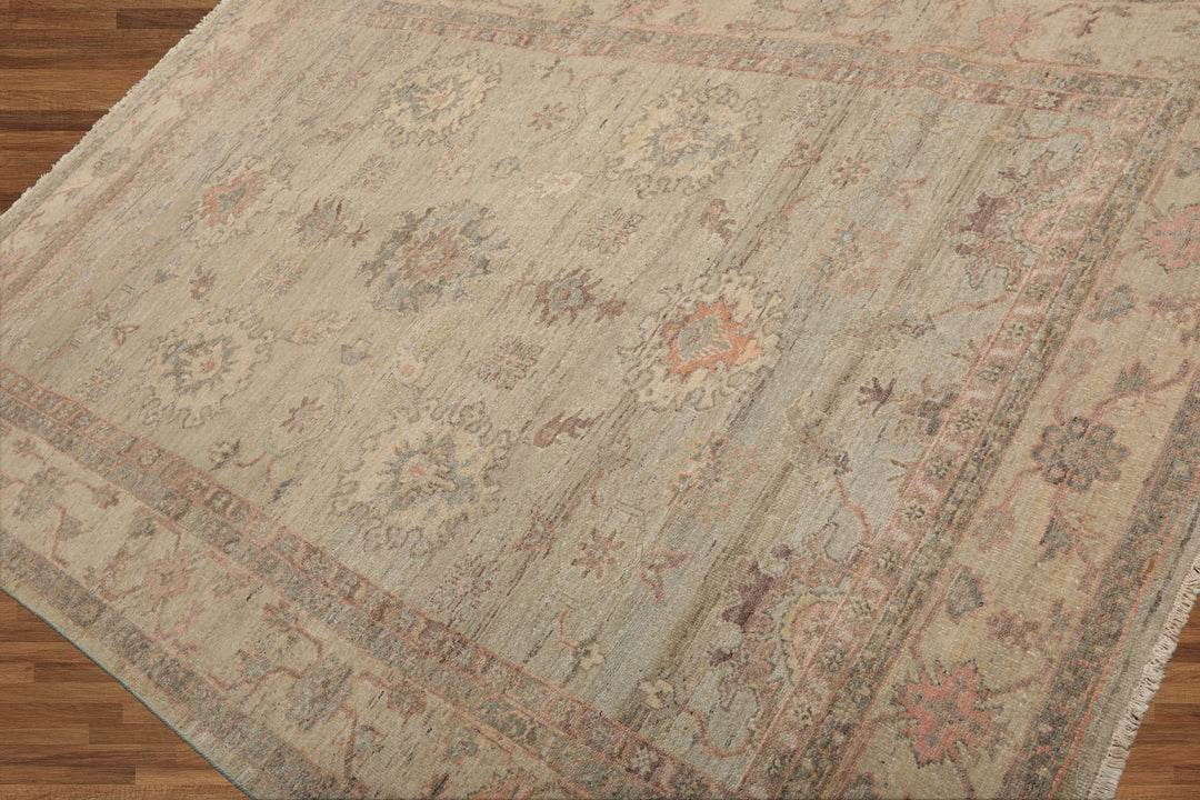 Celeste Rugs Muted Afghan Oushak Hand Knotted Vegetable Dyes Moss 6x9 Traditional Wool Area Rug