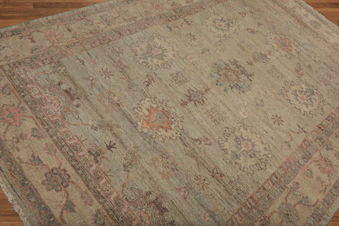 Celeste Rugs Muted Afghan Oushak Hand Knotted Vegetable Dyes Moss 6x9 Traditional Wool Area Rug