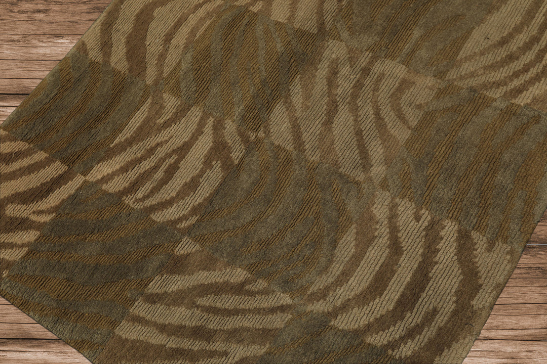 Square Tan, Brown, Beige Color Hand Knotted Tibetan Wool Modern & Contemporary Oriental Rug