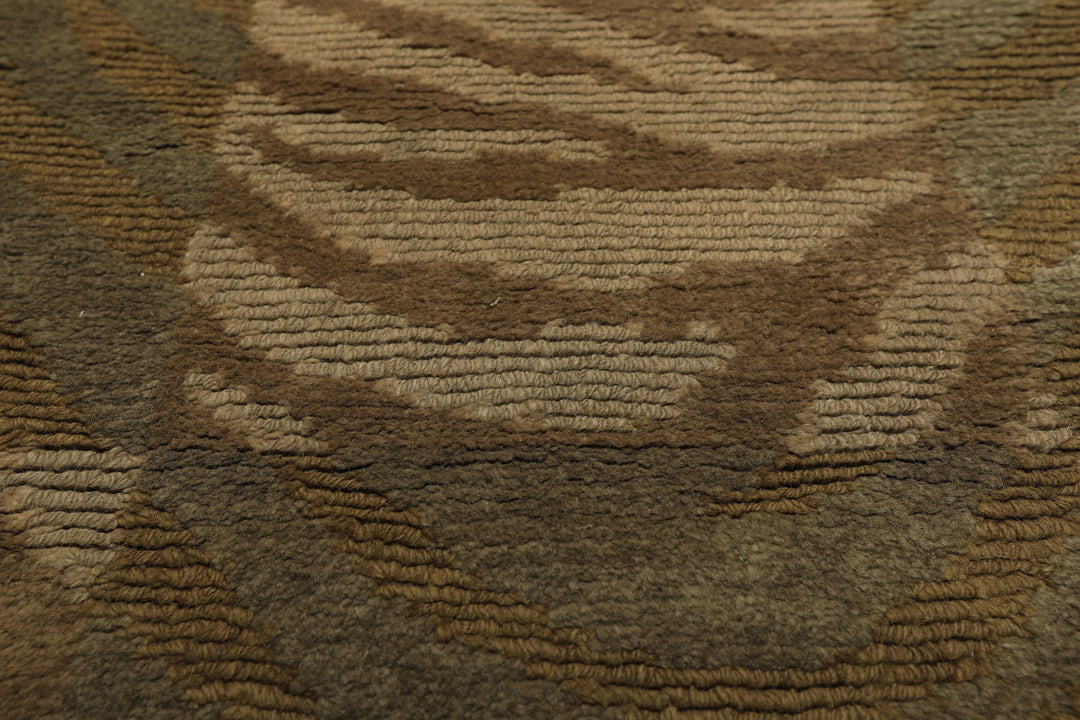 Square Tan, Brown, Beige Color Hand Knotted Tibetan Wool Modern & Contemporary Oriental Rug