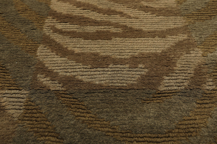 Square Tan, Brown, Beige Color Hand Knotted Tibetan Wool Modern & Contemporary Oriental Rug