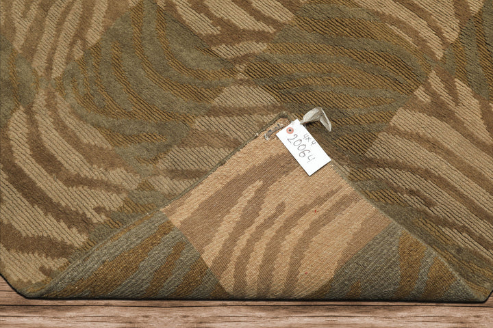 Square Tan, Brown, Beige Color Hand Knotted Tibetan Wool Modern & Contemporary Oriental Rug