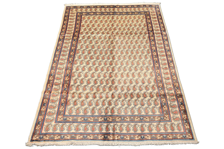 7x10 Beige, Camel, Blue Color Hand Knotted Birjand Wool Traditional Oriental Rug