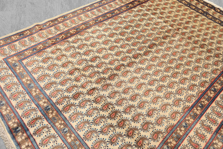 7x10 Beige, Camel, Blue Color Hand Knotted Birjand Wool Traditional Oriental Rug