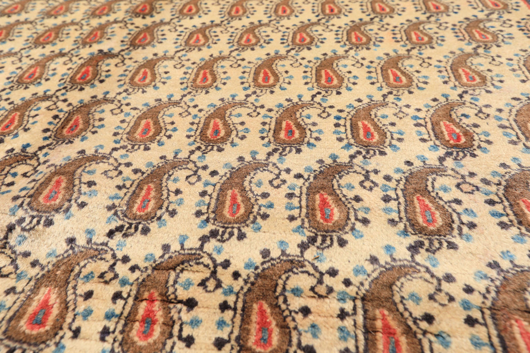7x10 Beige, Camel, Blue Color Hand Knotted Birjand Wool Traditional Oriental Rug