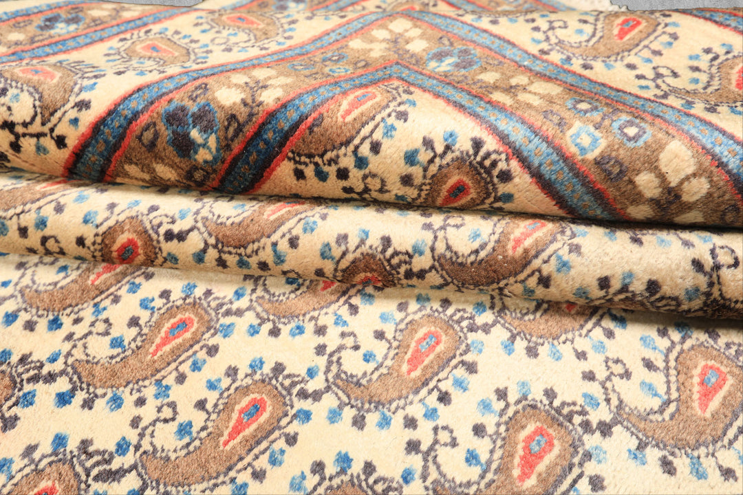 7x10 Beige, Camel, Blue Color Hand Knotted Birjand Wool Traditional Oriental Rug