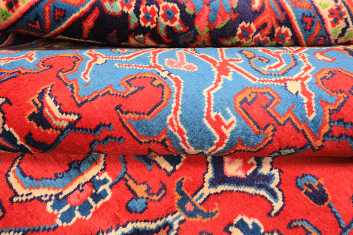 7x11 Red, Navy, Ivory Color Hand Knotted Sarouk Wool Traditional Oriental Rug