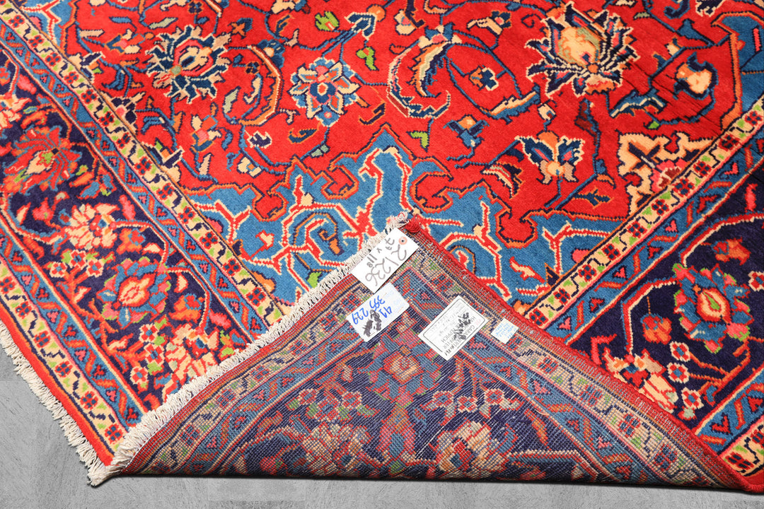 7x11 Red, Navy, Ivory Color Hand Knotted Sarouk Wool Traditional Oriental Rug