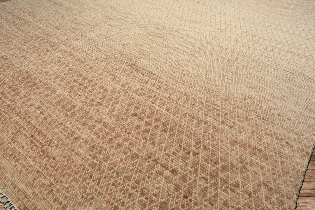 10x14 Tan, Beige, Ivory Color Hand Knotted Tibetan? Wool Transitional Oriental Rug