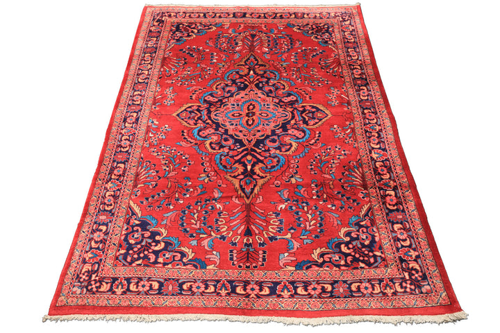 7x10 Red, Navy, Pink Color Hand Knotted Lilihan Wool Traditional Oriental Rug