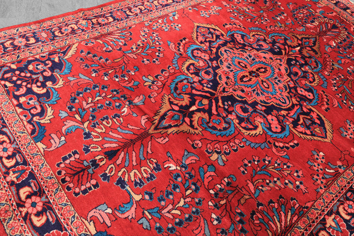 7x10 Red, Navy, Pink Color Hand Knotted Lilihan Wool Traditional Oriental Rug