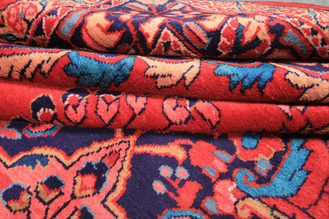 7x10 Red, Navy, Pink Color Hand Knotted Lilihan Wool Traditional Oriental Rug