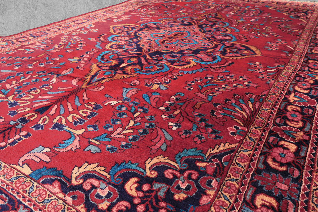 7x10 Red, Navy, Pink Color Hand Knotted Lilihan Wool Traditional Oriental Rug