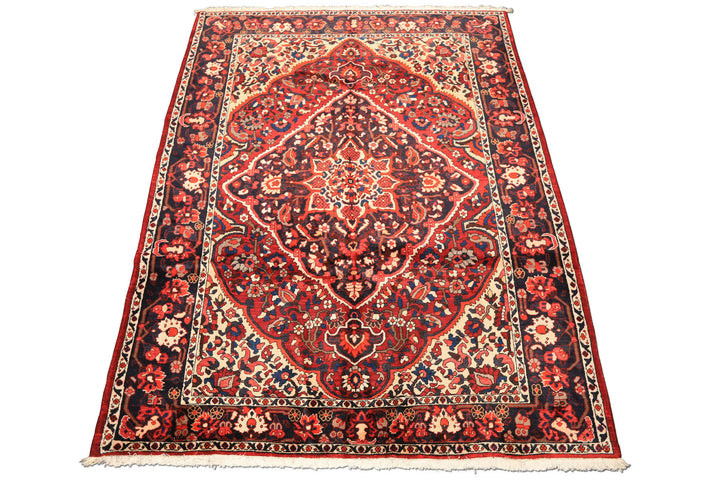 7x10 Rust, Ivory, Midnight Blue Color Hand Knotted Bakhtiari Wool Traditional Oriental Rug
