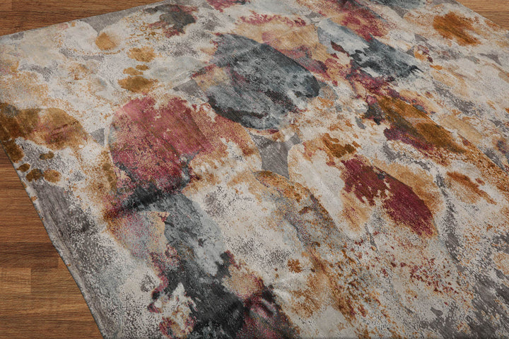 Celeste Rugs 8x10 Hand Knotted Wool & Bamboo Silk Tibetan Sherpa Modern & Contemporary Oriental Area Rug Beige Gray Color