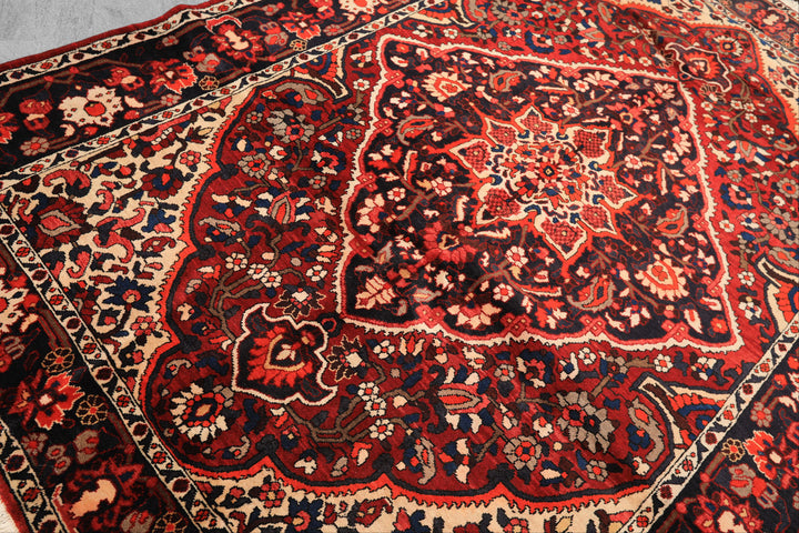 7x10 Rust, Ivory, Midnight Blue Color Hand Knotted Bakhtiari Wool Traditional Oriental Rug