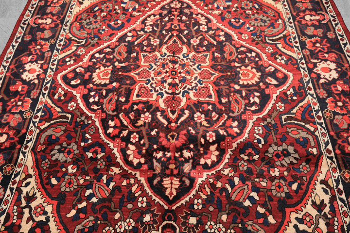 7x10 Rust, Ivory, Midnight Blue Color Hand Knotted Bakhtiari Wool Traditional Oriental Rug