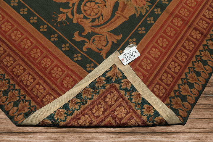 7x11 Teal, Tan, Brown Color Hand Woven French Needlepoint Wool Traditional Oriental Rug