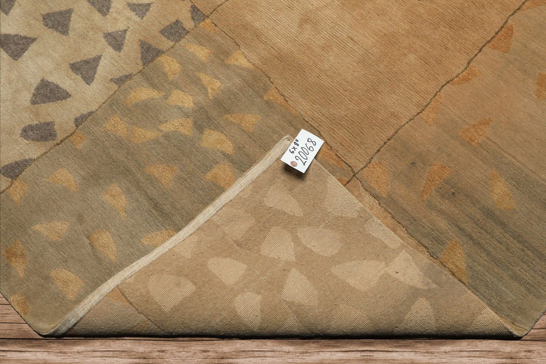 6x9 Beige, Gray, Gold Color Hand Knotted Tibetan Wool & Silk Modern & Contemporary Oriental Rug
