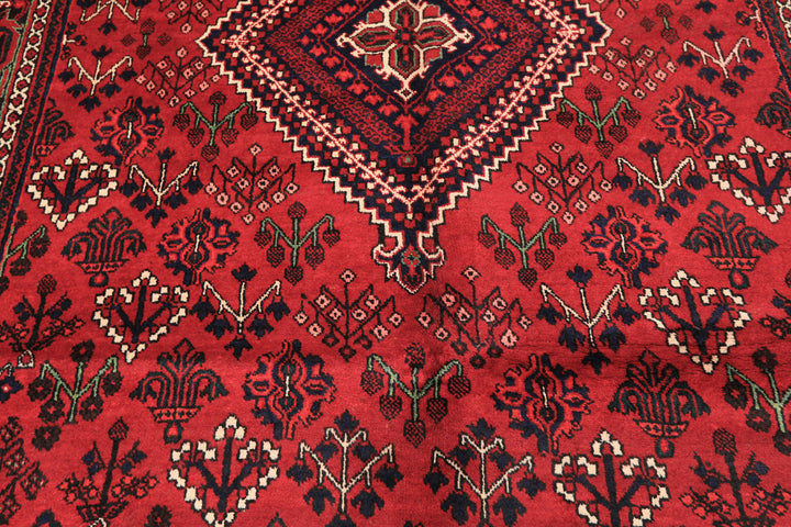 7x10 Burgundy, Charcoal, Ivory Color Hand Knotted Meimeh Wool Traditional Oriental Rug