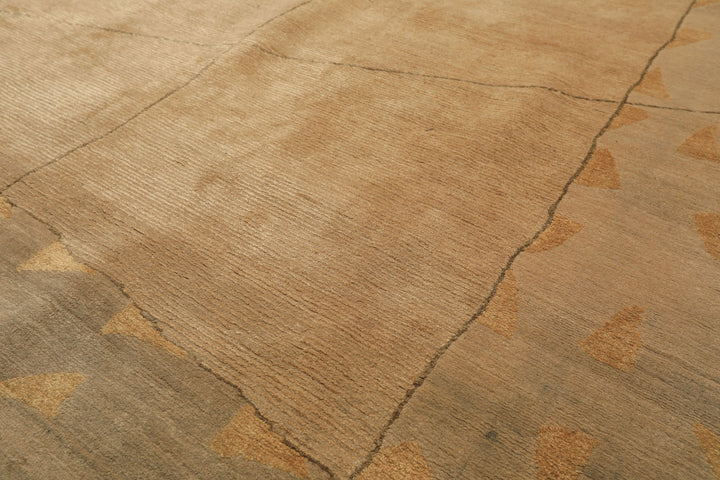 6x9 Beige, Gray, Gold Color Hand Knotted Tibetan Wool & Silk Modern & Contemporary Oriental Rug