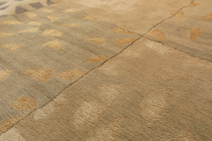 6x9 Beige, Gray, Gold Color Hand Knotted Tibetan Wool & Silk Modern & Contemporary Oriental Rug