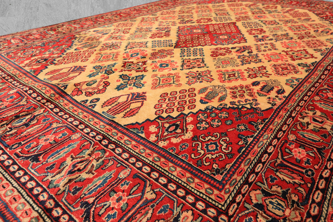 7x10 Light Gold, Ivory, Red Color Hand Knotted Meimeh Wool Traditional Oriental Rug