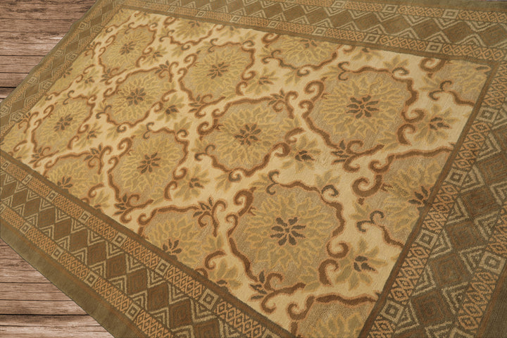 6x9 Beige, Moss, Brown Color Hand Knotted Tibetan Wool & Silk Transitional Oriental Rug