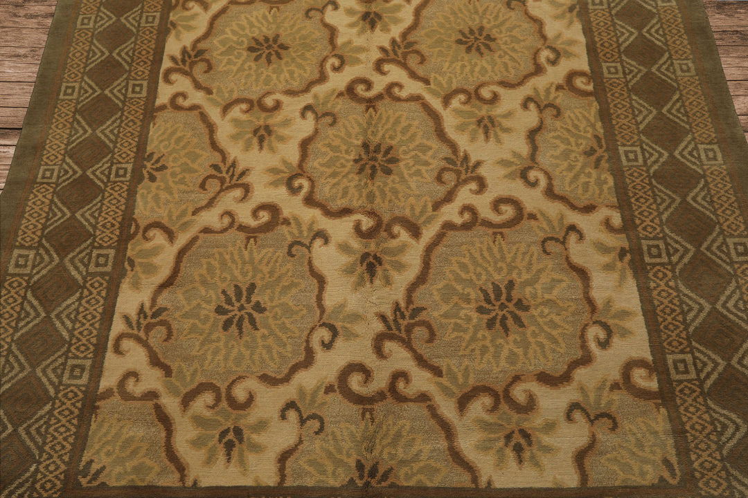6x9 Beige, Moss, Brown Color Hand Knotted Tibetan Wool & Silk Transitional Oriental Rug