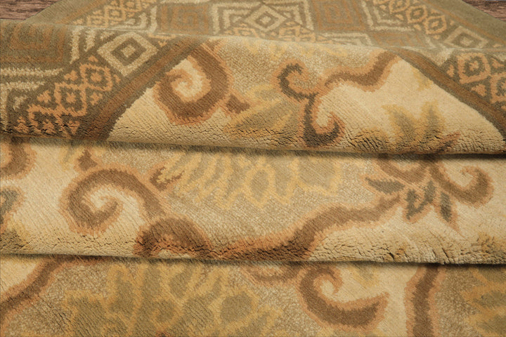 6x9 Beige, Moss, Brown Color Hand Knotted Tibetan Wool & Silk Transitional Oriental Rug