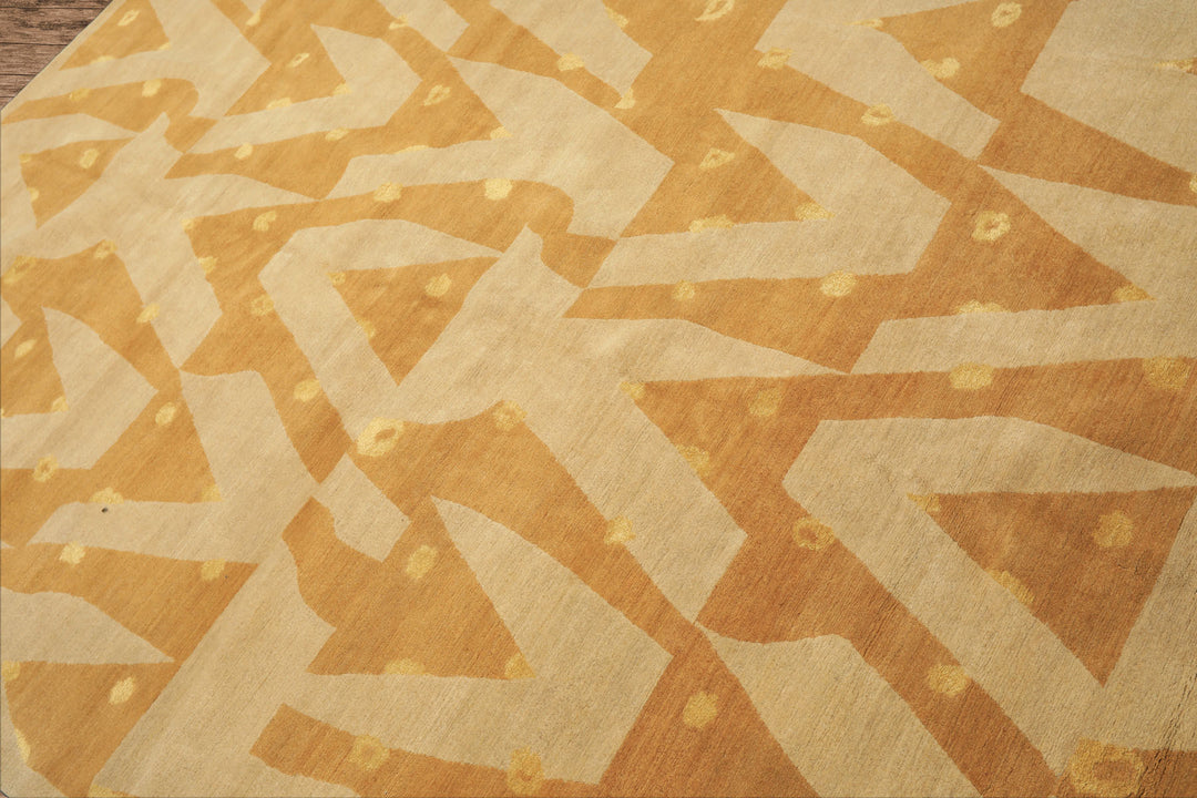 6x9 Beige, Gold, Tan Color Hand Knotted Tibetan Wool & Silk Modern & Contemporary Oriental Rug