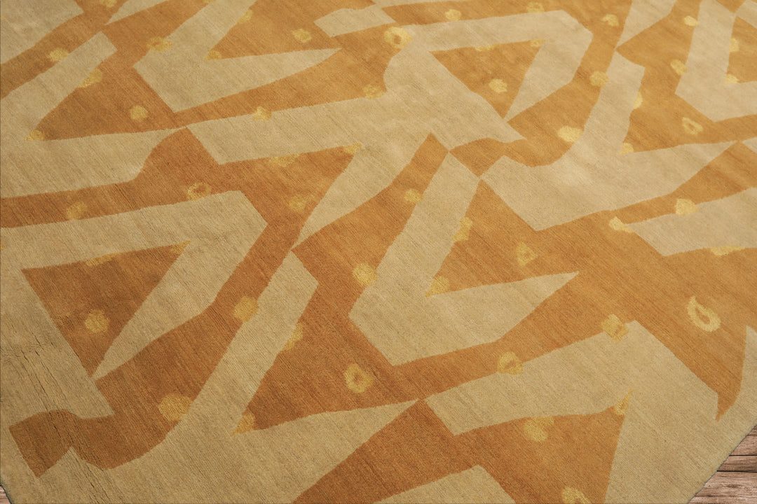 6x9 Beige, Gold, Tan Color Hand Knotted Tibetan Wool & Silk Modern & Contemporary Oriental Rug