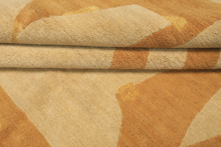 6x9 Beige, Gold, Tan Color Hand Knotted Tibetan Wool & Silk Modern & Contemporary Oriental Rug