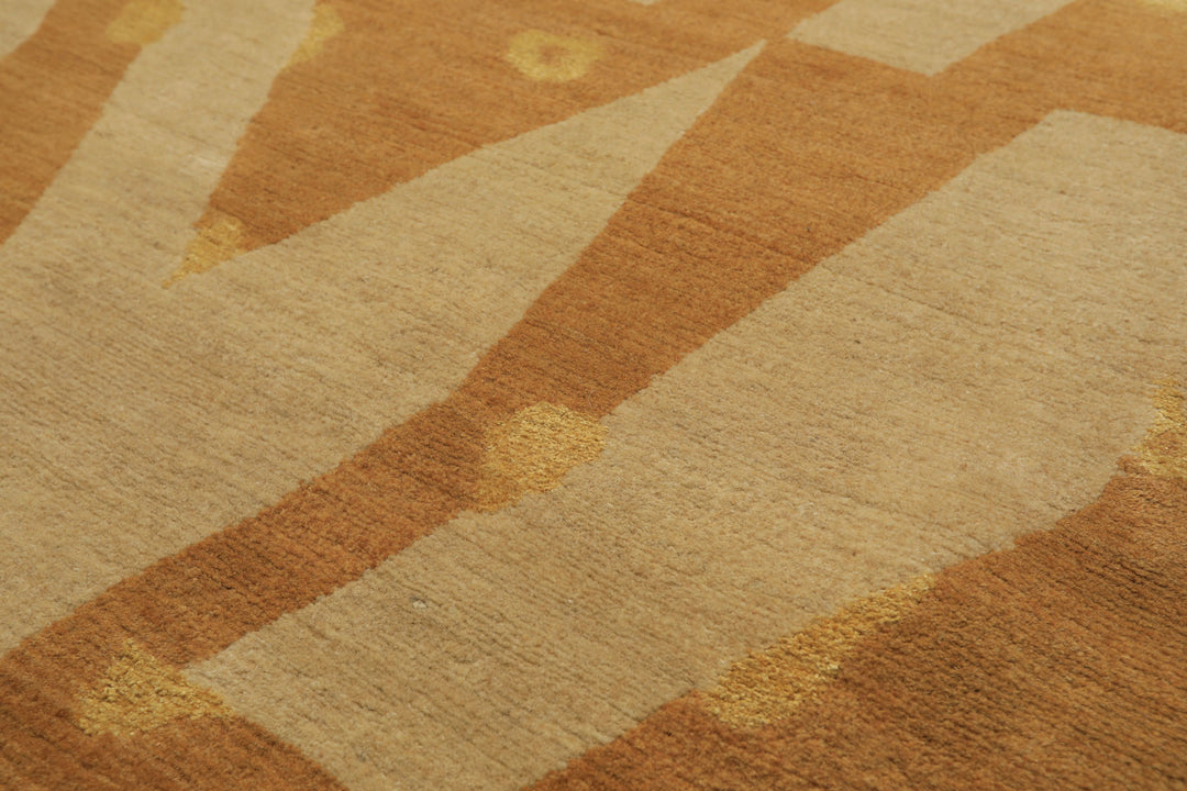 6x9 Beige, Gold, Tan Color Hand Knotted Tibetan Wool & Silk Modern & Contemporary Oriental Rug