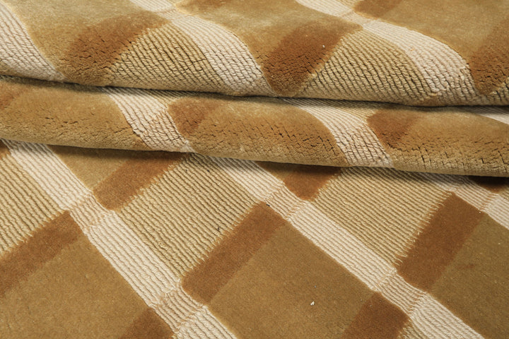 6x9 Moss, Ivory, Tan Color Hand Knotted Tibetan Wool Modern & Contemporary Oriental Rug