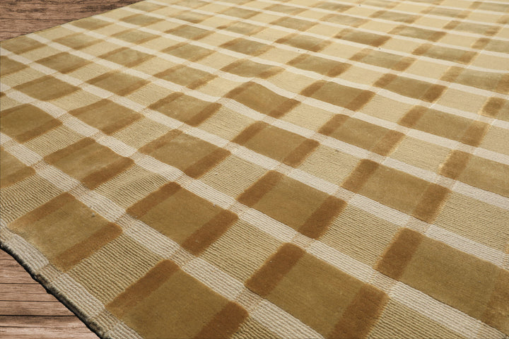 6x9 Moss, Ivory, Tan Color Hand Knotted Tibetan Wool Modern & Contemporary Oriental Rug