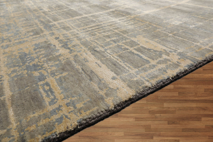 Celeste Rugs 9x12 Hand Knotted Wool & Silk Tibetan Sherpa Modern & Contemporary Oriental Area Rug Slate Gray Color