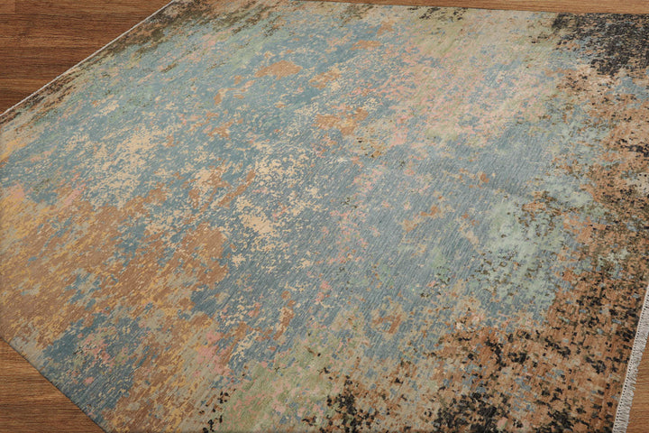 Celeste Rugs 9x12 Hand Knotted Wool & Silk Sherpa Modern & Contemporary Oriental Area Rug Aqua Peach Color