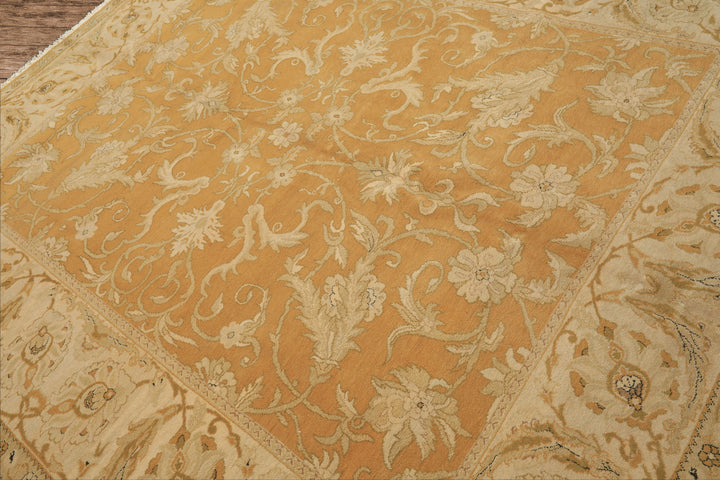 8x9 Gold, Beige, Ivory Color Hand Knotted Agra Wool Traditional Oriental Rug