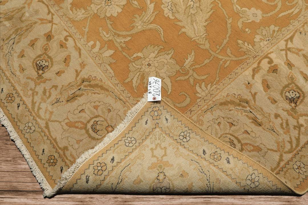 8x9 Gold, Beige, Ivory Color Hand Knotted Agra Wool Traditional Oriental Rug