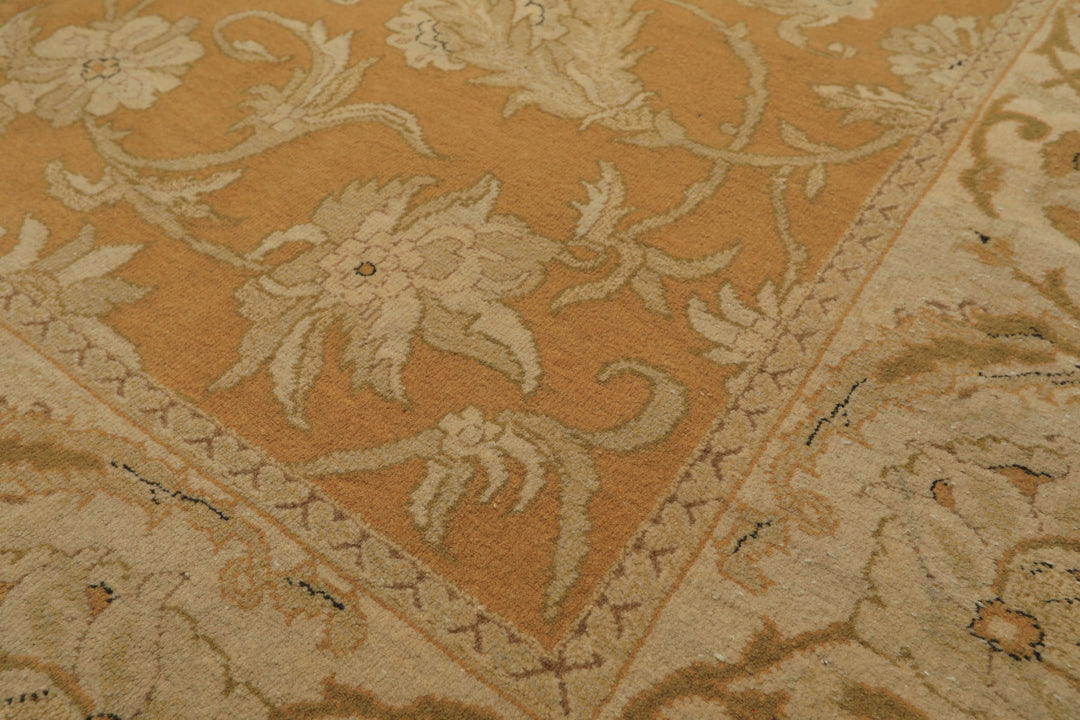 8x9 Gold, Beige, Ivory Color Hand Knotted Agra Wool Traditional Oriental Rug