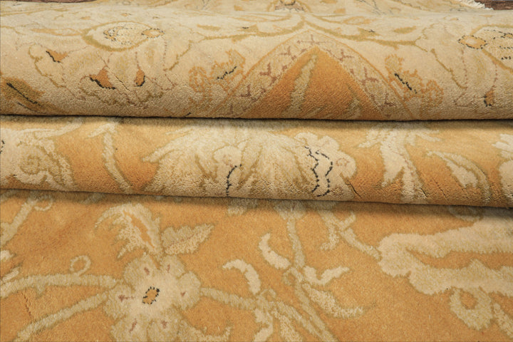 8x9 Gold, Beige, Ivory Color Hand Knotted Agra Wool Traditional Oriental Rug