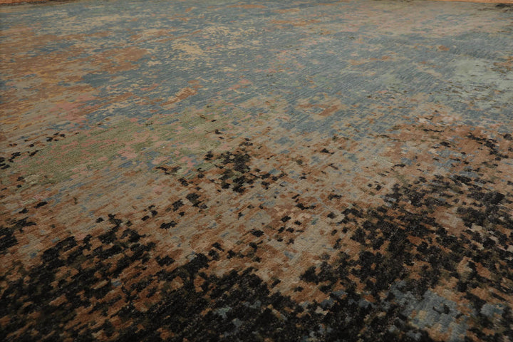 Celeste Rugs 9x12 Hand Knotted Wool & Silk Sherpa Modern & Contemporary Oriental Area Rug Aqua Peach Color
