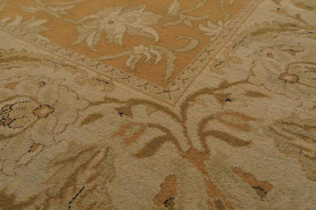 8x9 Gold, Beige, Ivory Color Hand Knotted Agra Wool Traditional Oriental Rug