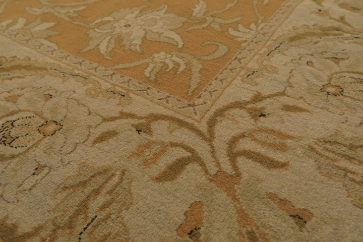 8x9 Gold, Beige, Ivory Color Hand Knotted Agra Wool Traditional Oriental Rug