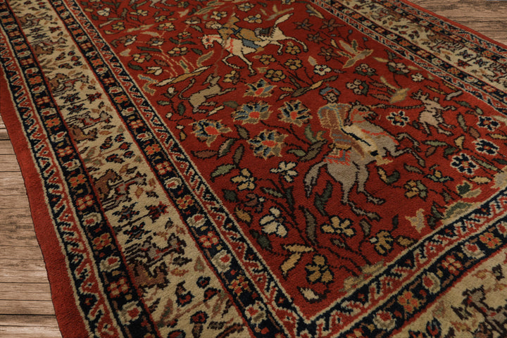 Runner Burnt Orange, Ivory, Navy Color Hand Knotted Kashan Wool Traditional Oriental Rug