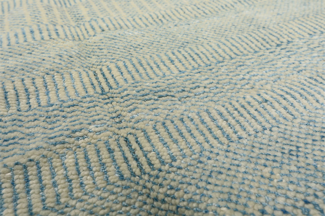 9x12 Ivory, Aqua, Color Hand Knotted Tibetan Wool &amp; Silk Modern &amp; Contemporary Oriental Rug